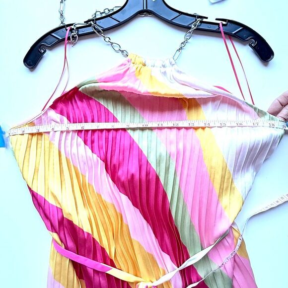 NWT Ramy Brook “Chloe” halter chain mini dress in pink punch stripes Size L - Picture 14 of 16